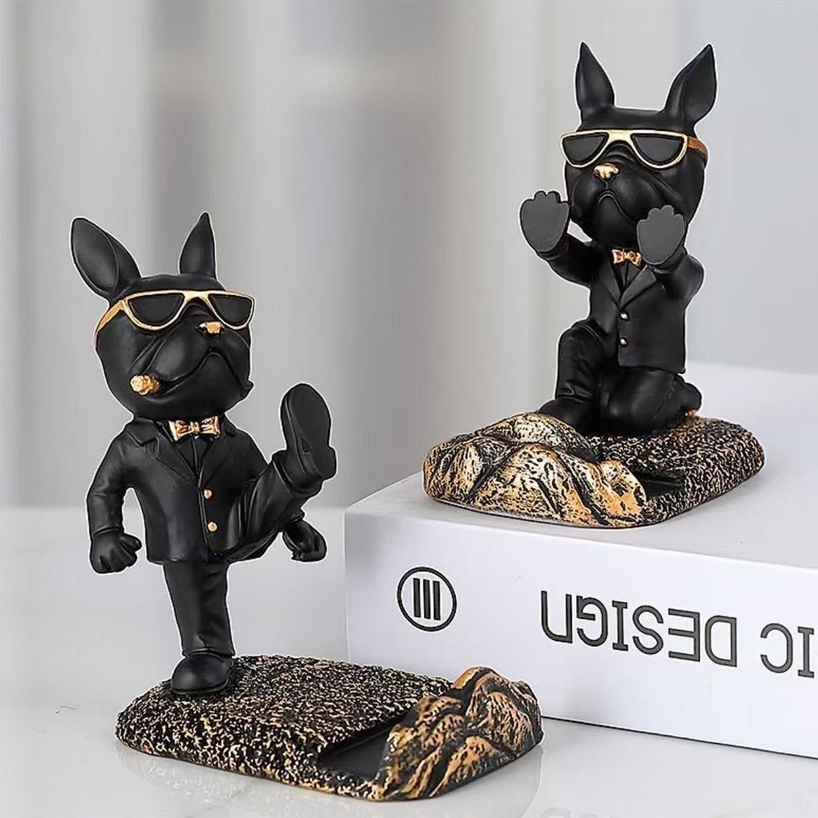 Cute Bulldog Sculpture Phone Stand  Creative Dog Statue Desk Accessory & Mobile Holder for Home or Office
