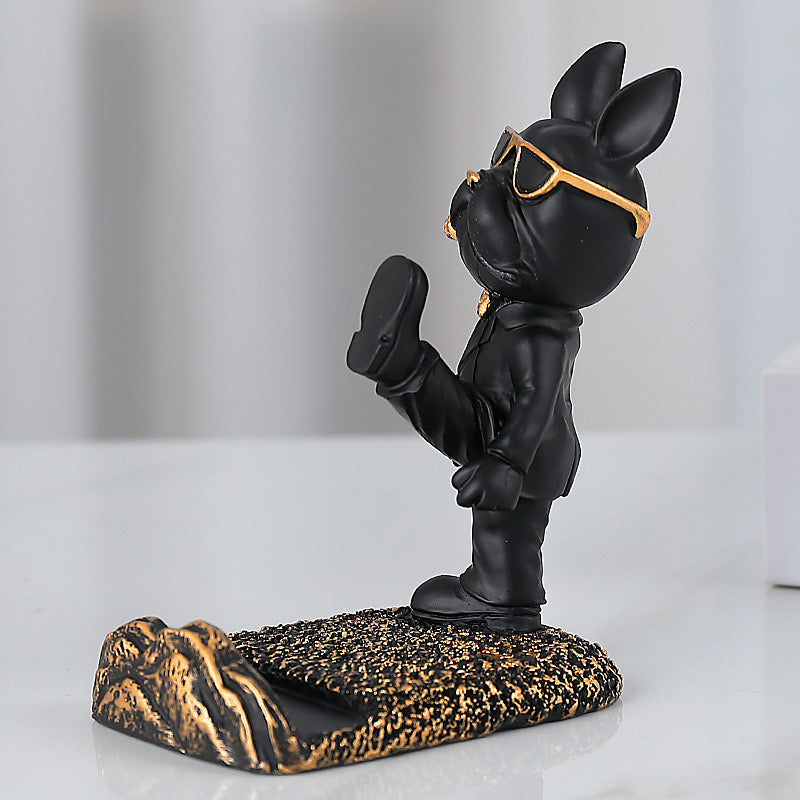 Cute Bulldog Sculpture Phone Stand  Creative Dog Statue Desk Accessory & Mobile Holder for Home or Office