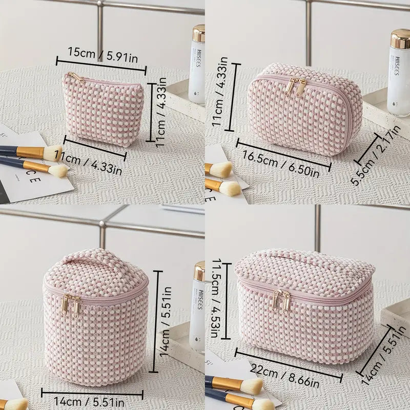 4-Piece Cosmetic Storage Bag Set Quilted & Corduroy Travel Organizer Pouches