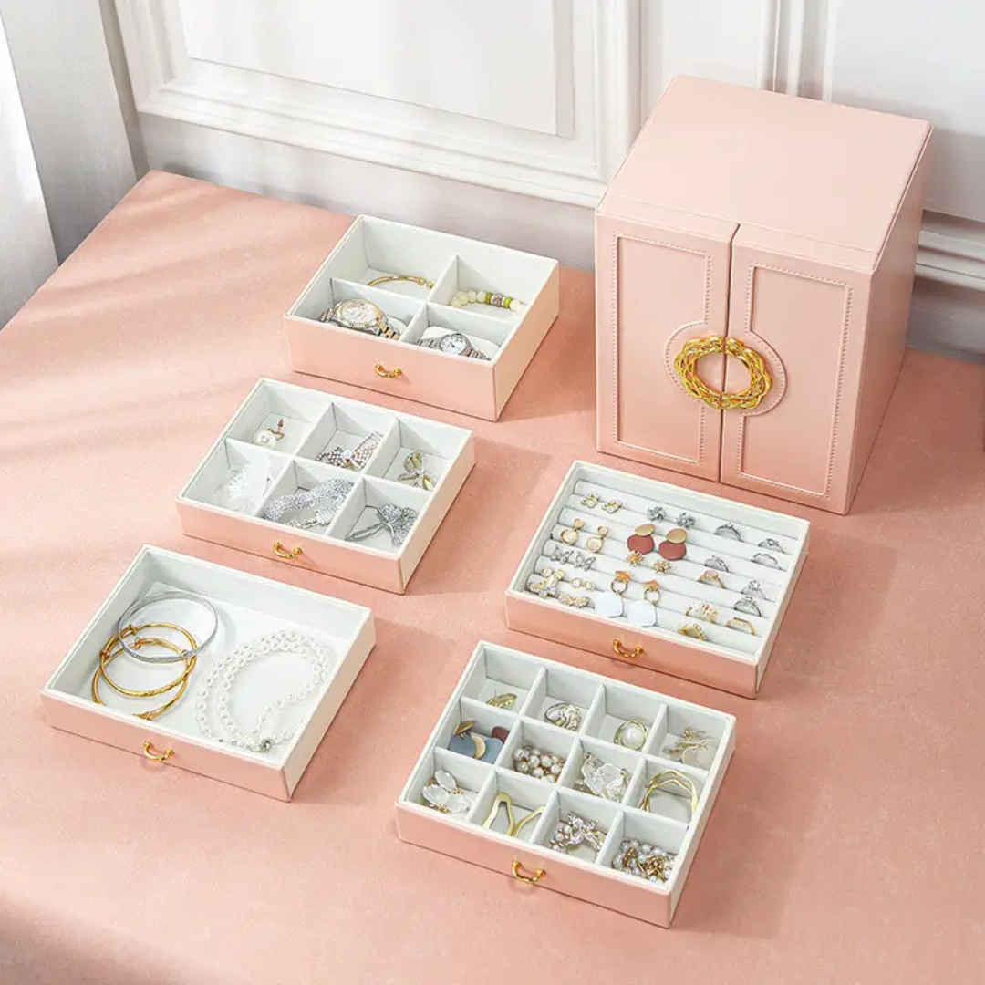 Luxury Large Capacity Jewelry Gift Box with Door & Drawer Portable Organizer Case