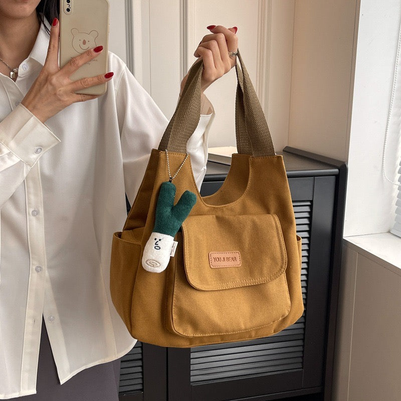 Trendy Cotton Canvas Shoulder Tote Bag Large Capacity Chest Bag for Students & Daily Use
