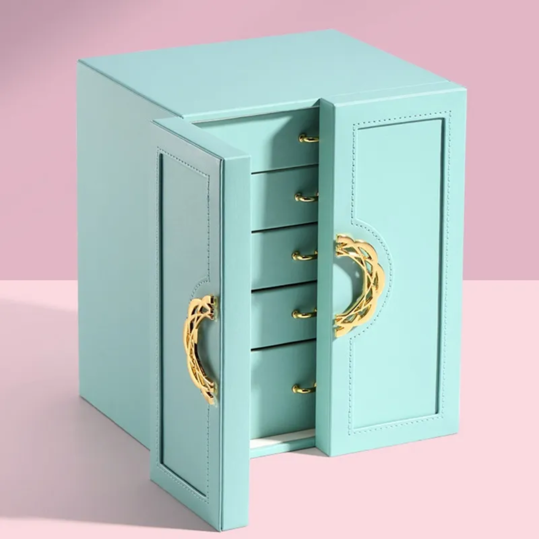 Luxury Large Capacity Jewelry Gift Box with Door & Drawer Portable Organizer Case