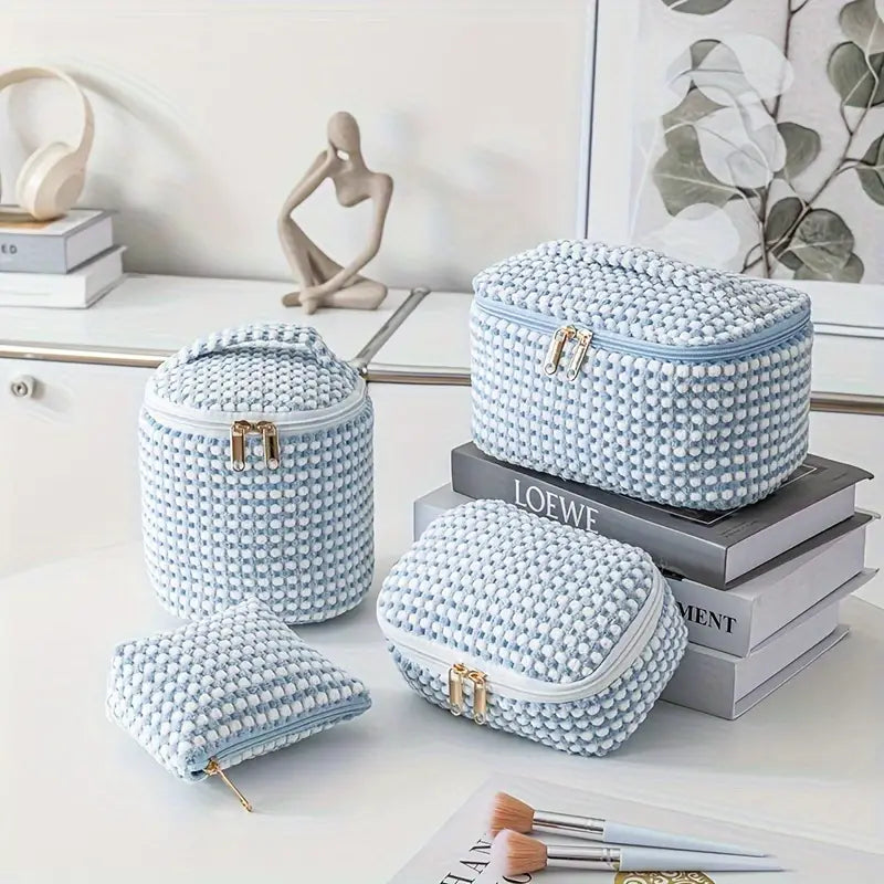 4-Piece Cosmetic Storage Bag Set Quilted & Corduroy Travel Organizer Pouches