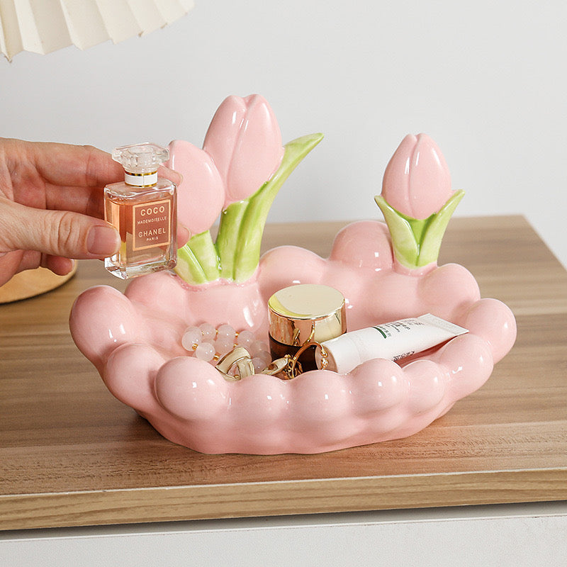 Tulip Light Luxury Storage Box Portable Jewelry & Cosmetic Organizer Tray for Home, Hotel, and Desktop Use