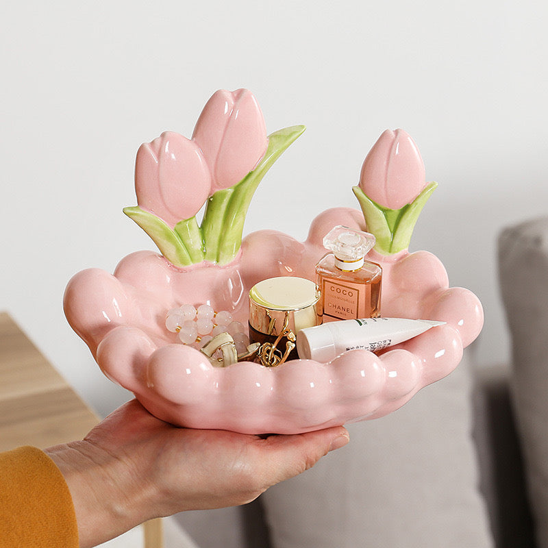 Tulip Light Luxury Storage Box Portable Jewelry & Cosmetic Organizer Tray for Home, Hotel, and Desktop Use