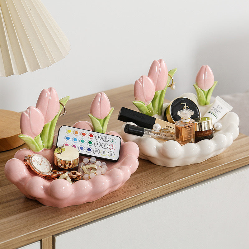 Tulip Light Luxury Storage Box Portable Jewelry & Cosmetic Organizer Tray for Home, Hotel, and Desktop Use