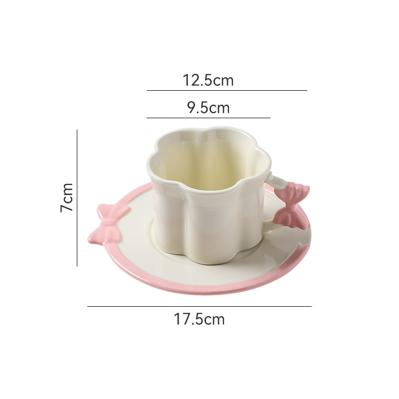 Ceramic Pink Heart Coffee Cup & Saucer Delicate Girl Teacup with Relief Handle Aesthetic Mug for Espresso, Breakfast & Tea