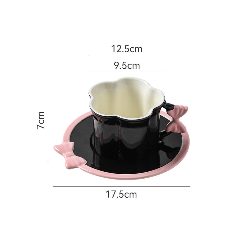 Ceramic Pink Heart Coffee Cup & Saucer Delicate Girl Teacup with Relief Handle Aesthetic Mug for Espresso, Breakfast & Tea