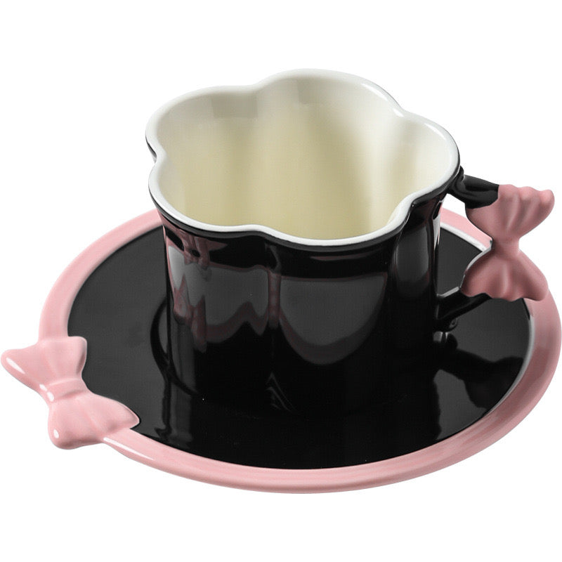 Ceramic Pink Heart Coffee Cup & Saucer Delicate Girl Teacup with Relief Handle Aesthetic Mug for Espresso, Breakfast & Tea