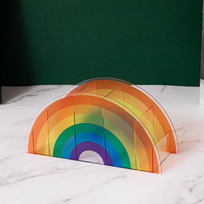 Acrylic Rainbow Pen & Brush Holder 5 Grid Colorful Arch Organizer for Desk Makeup Stationery & Art Supplies
