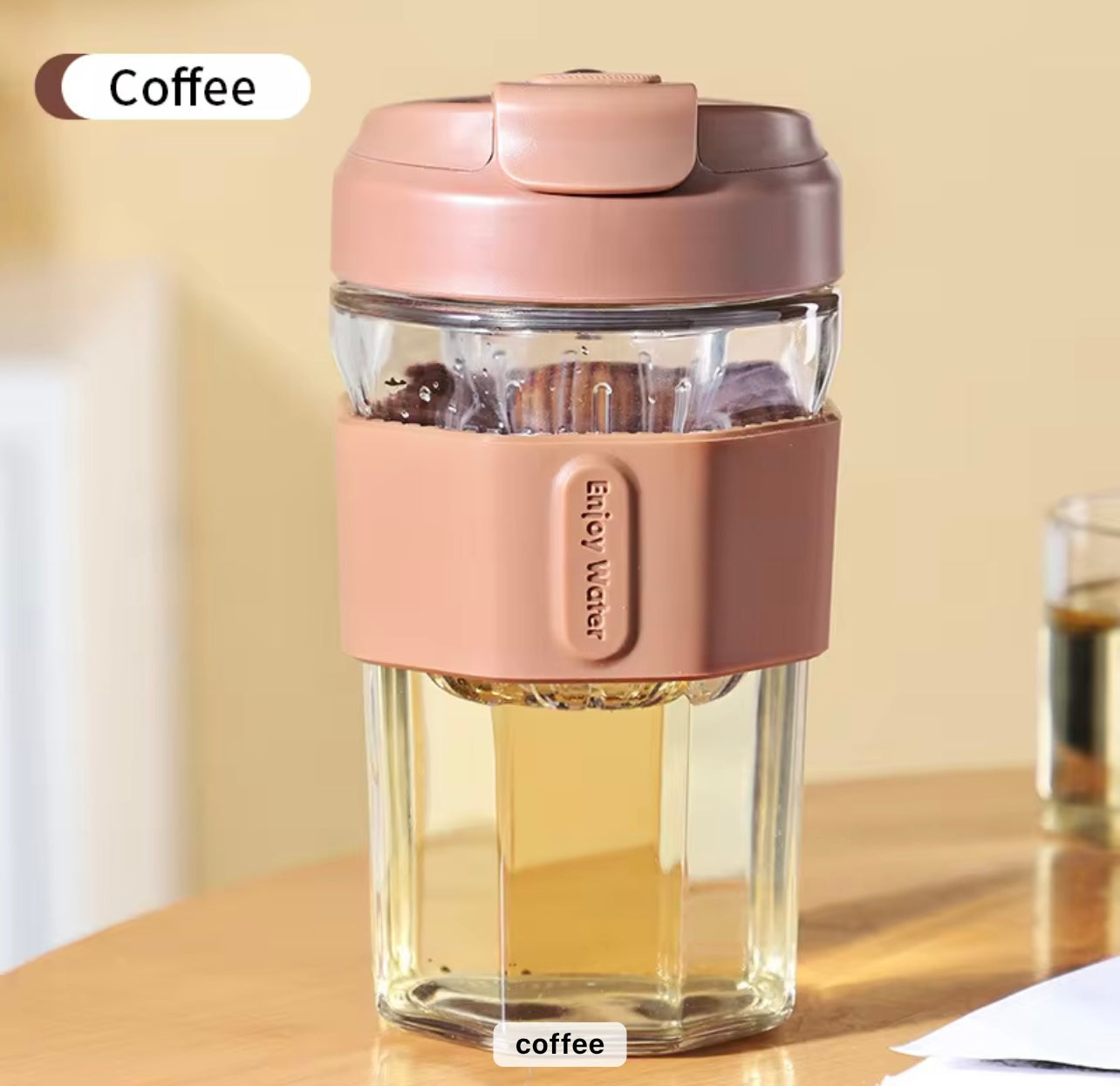 Tritan Long Infuser Borosilicate Glass Bottle Magnetic Tea & Coffee Cup with Silicone Sleeve