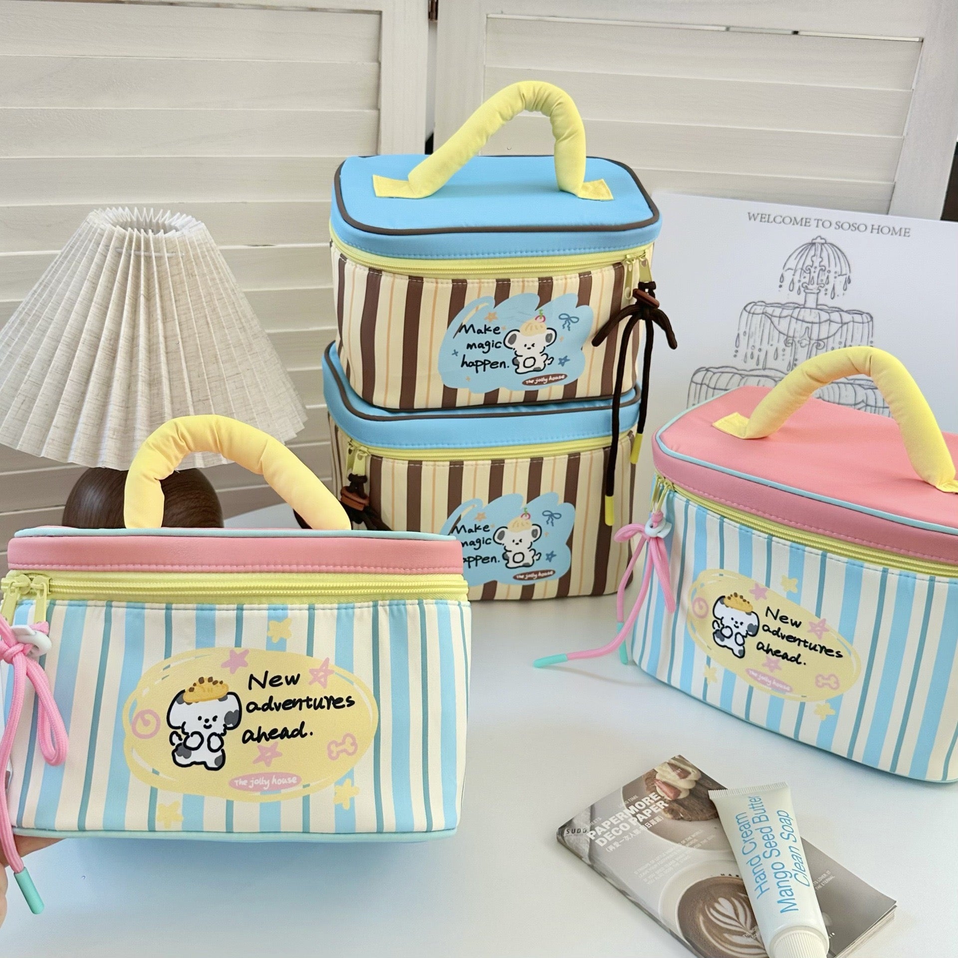 Cartoon Puppy Makeup & Lunch Bag Cute Square Zipper Cosmetic Case
