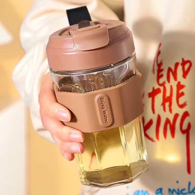 Tritan Long Infuser Borosilicate Glass Bottle Magnetic Tea & Coffee Cup with Silicone Sleeve