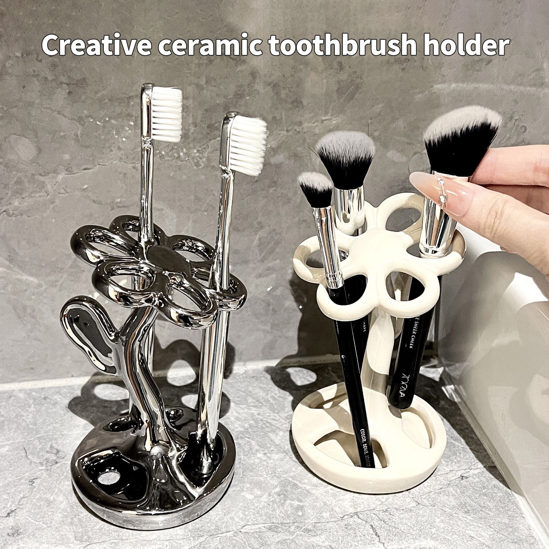 Ceramic Flower Toothbrush Holder Multifunctional Bathroom Organizer Stand  Compact & Stable Floral Sink Accessory