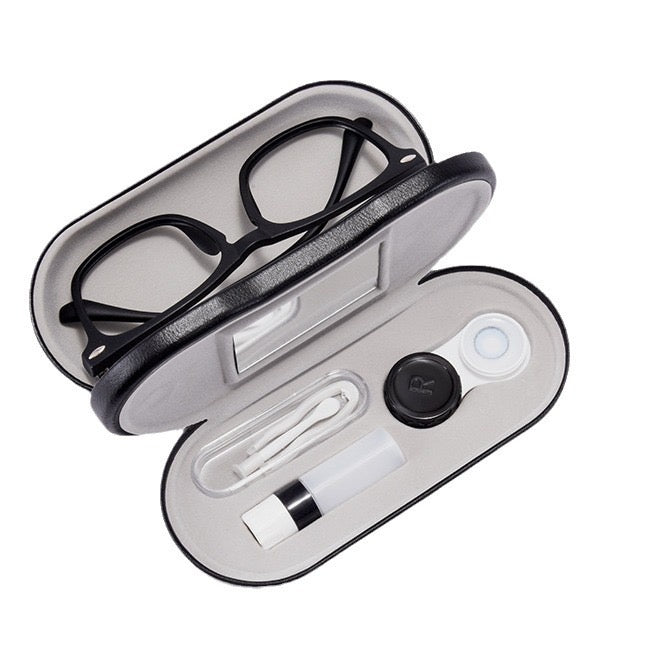 2 in 1 Glasses Storage Case with Built in Mirror Portable Eyeglasses & Contact Lens Organizer Box Double Sided Travel Case