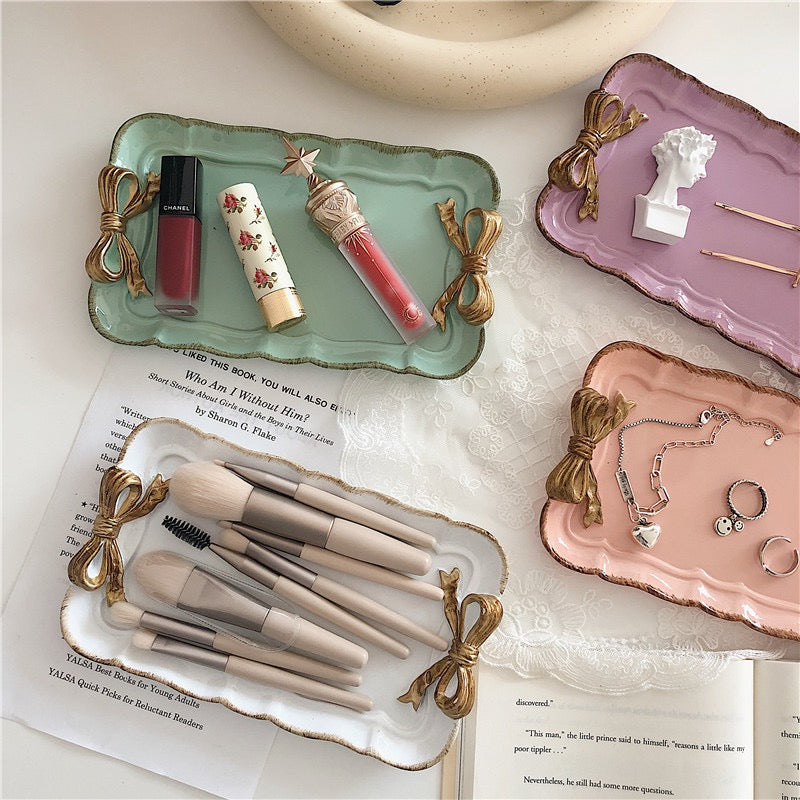European Style Bow Resin Storage Tray Jewelry Organizer Dessert Plate Candy & Snack Dish Decorative Home Decor