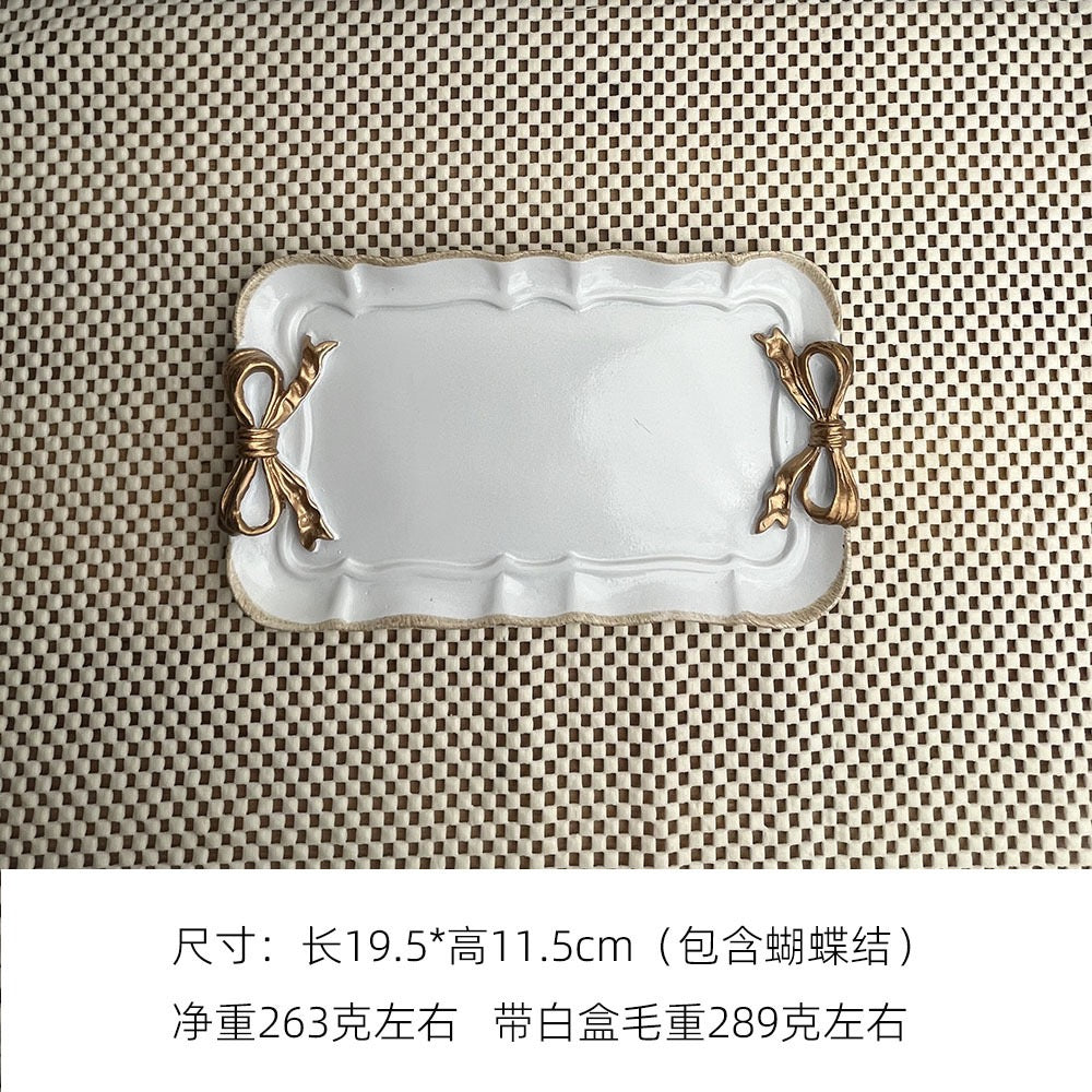 European Style Bow Resin Storage Tray Jewelry Organizer Dessert Plate Candy & Snack Dish Decorative Home Decor
