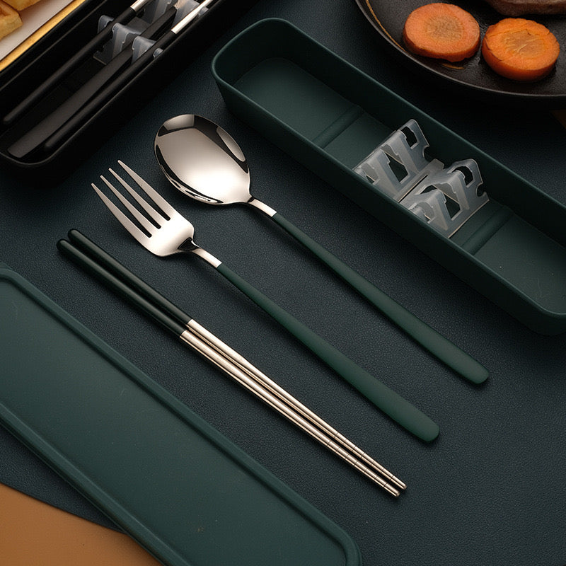 Thin Portuguese Stainless Steel Cutlery Set Portable Chopsticks Fork & Spoon for Students Travel & Outdoor Dining