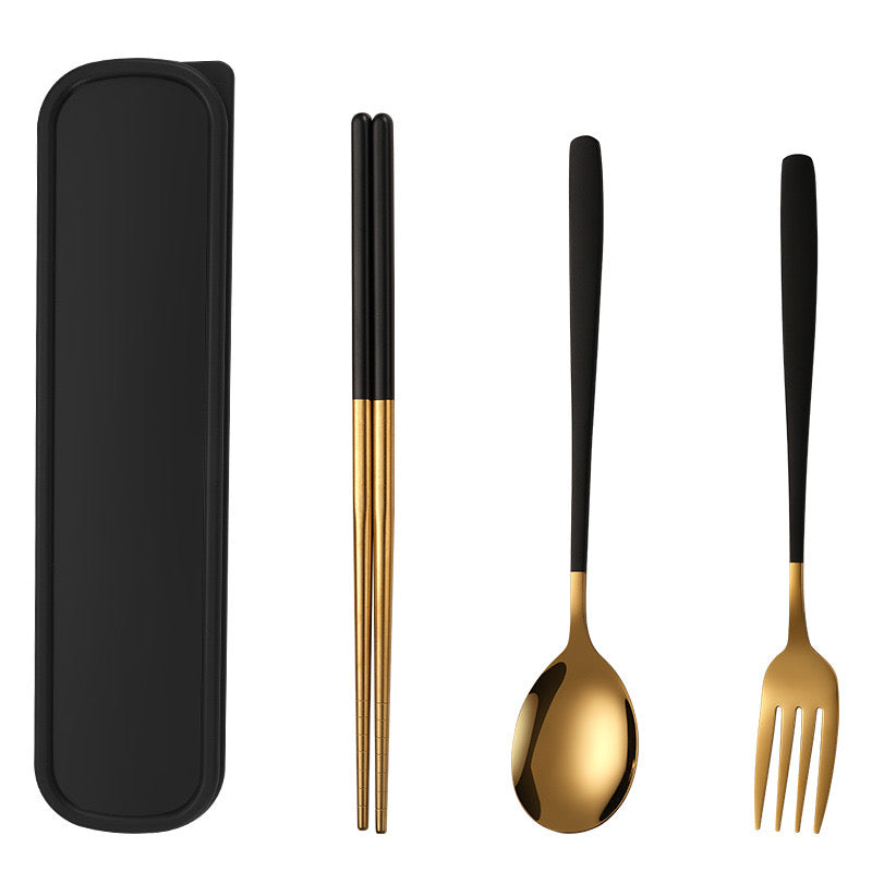 Thin Portuguese Stainless Steel Cutlery Set Portable Chopsticks Fork & Spoon for Students Travel & Outdoor Dining