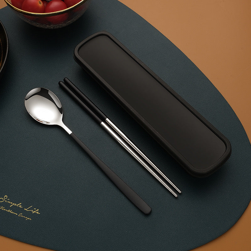 Thin Portuguese Stainless Steel Cutlery Set Portable Chopsticks Fork & Spoon for Students Travel & Outdoor Dining