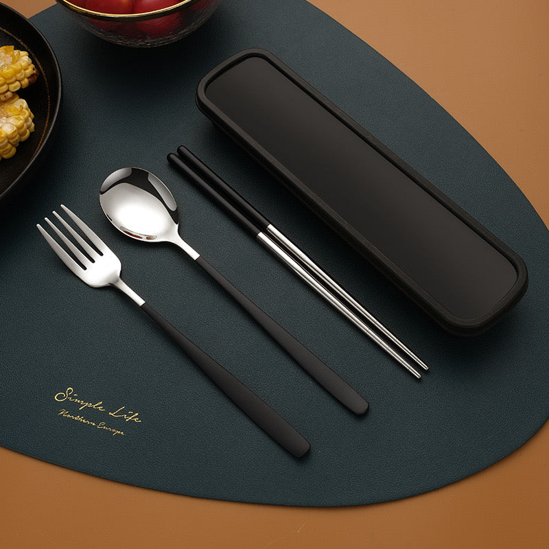 Thin Portuguese Stainless Steel Cutlery Set Portable Chopsticks Fork & Spoon for Students Travel & Outdoor Dining