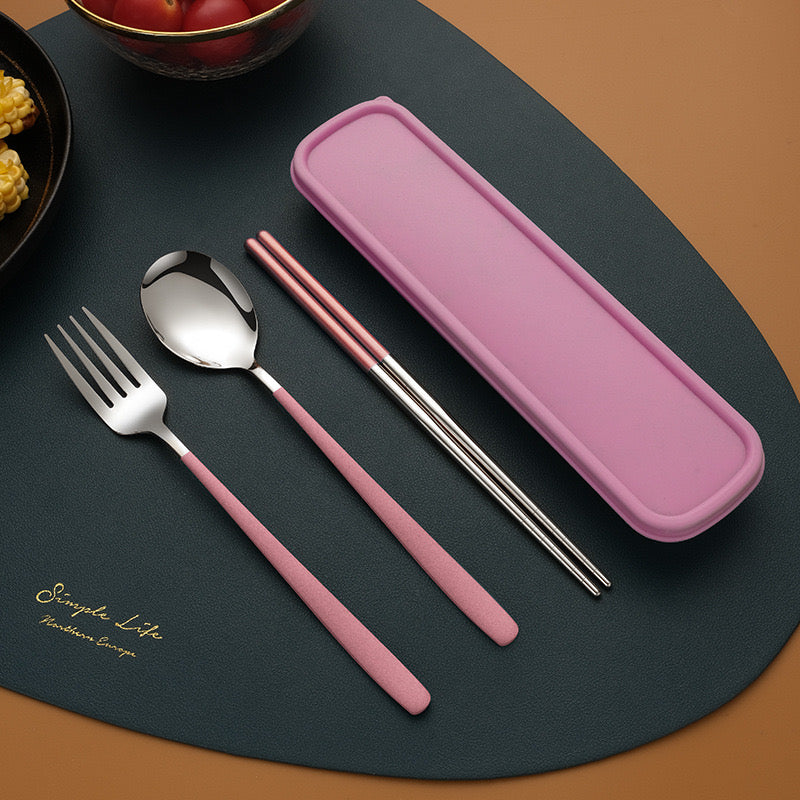 Thin Portuguese Stainless Steel Cutlery Set Portable Chopsticks Fork & Spoon for Students Travel & Outdoor Dining