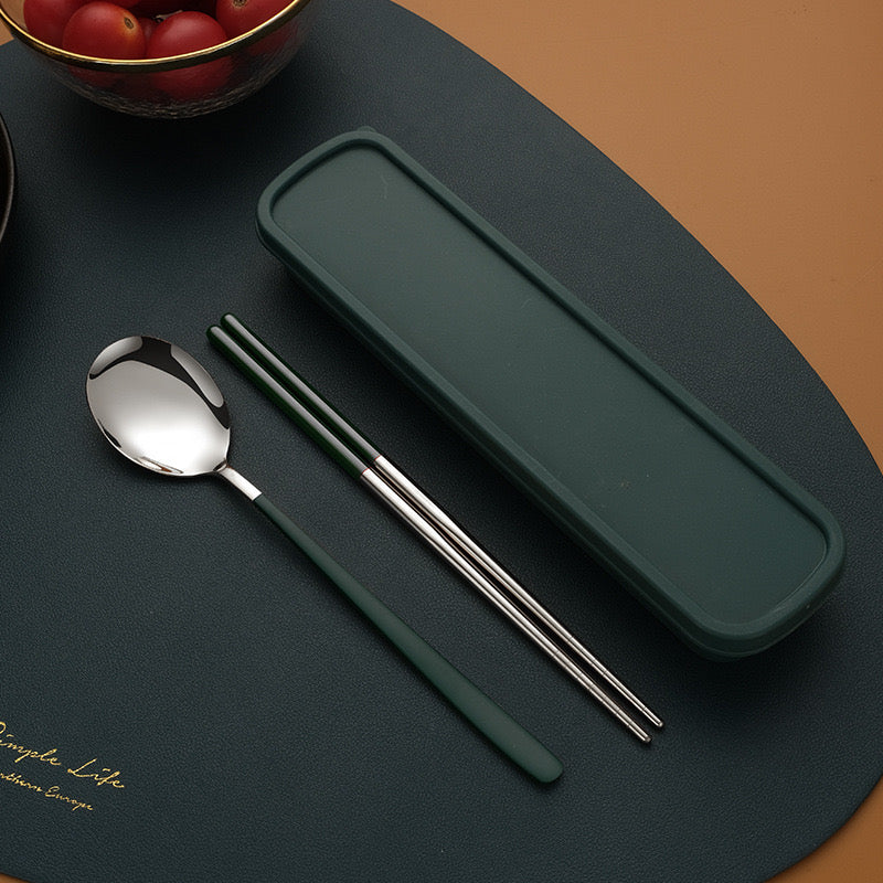 Thin Portuguese Stainless Steel Cutlery Set Portable Chopsticks Fork & Spoon for Students Travel & Outdoor Dining