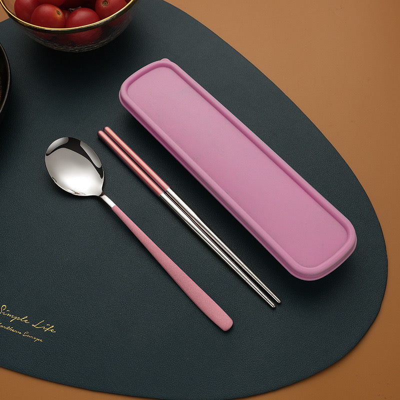 Thin Portuguese Stainless Steel Cutlery Set Portable Chopsticks Fork & Spoon for Students Travel & Outdoor Dining