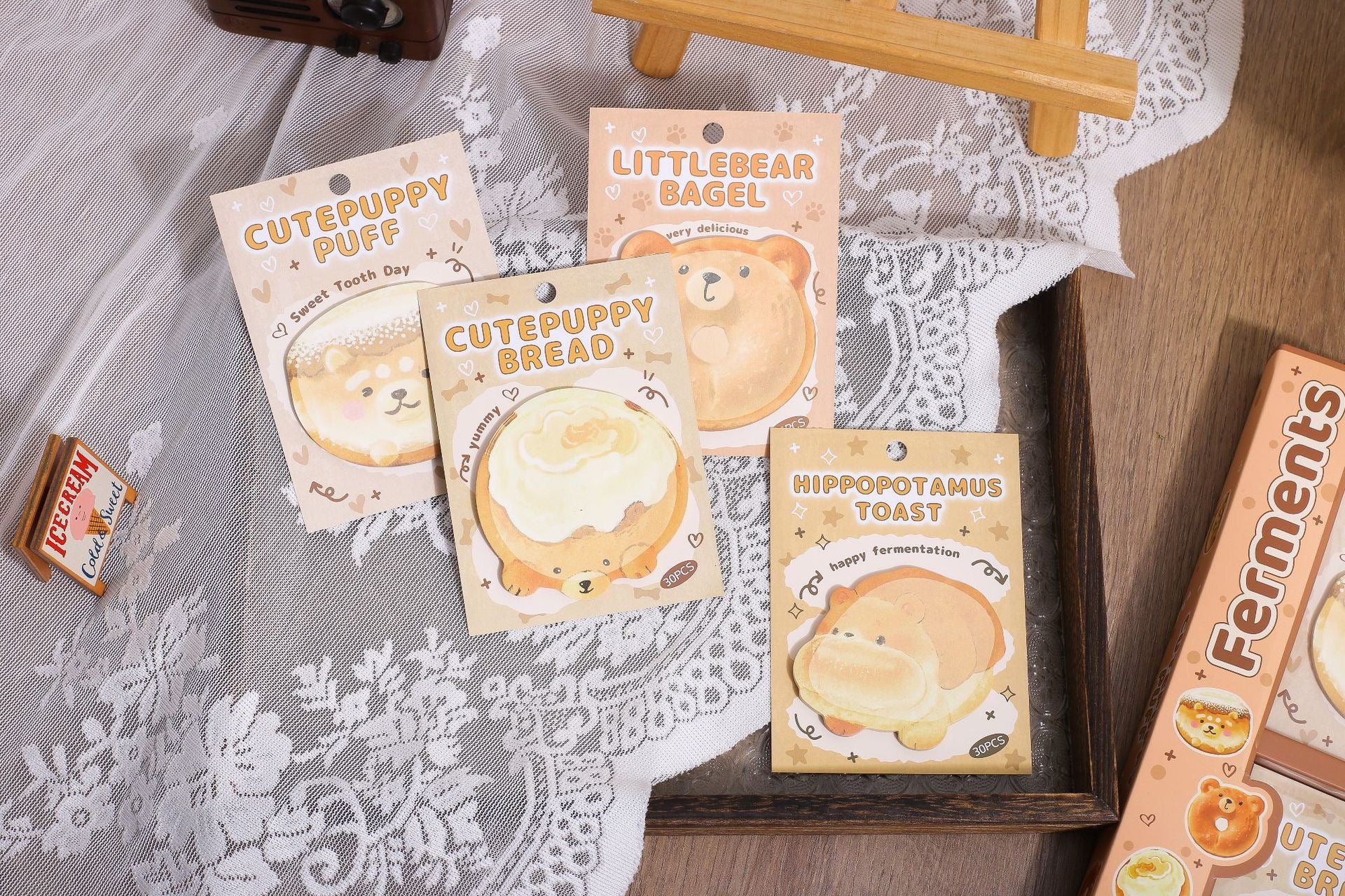 Kawaii Animal Bread Sticky Notes  Puppy, Bear & Hippo Memo Pads
