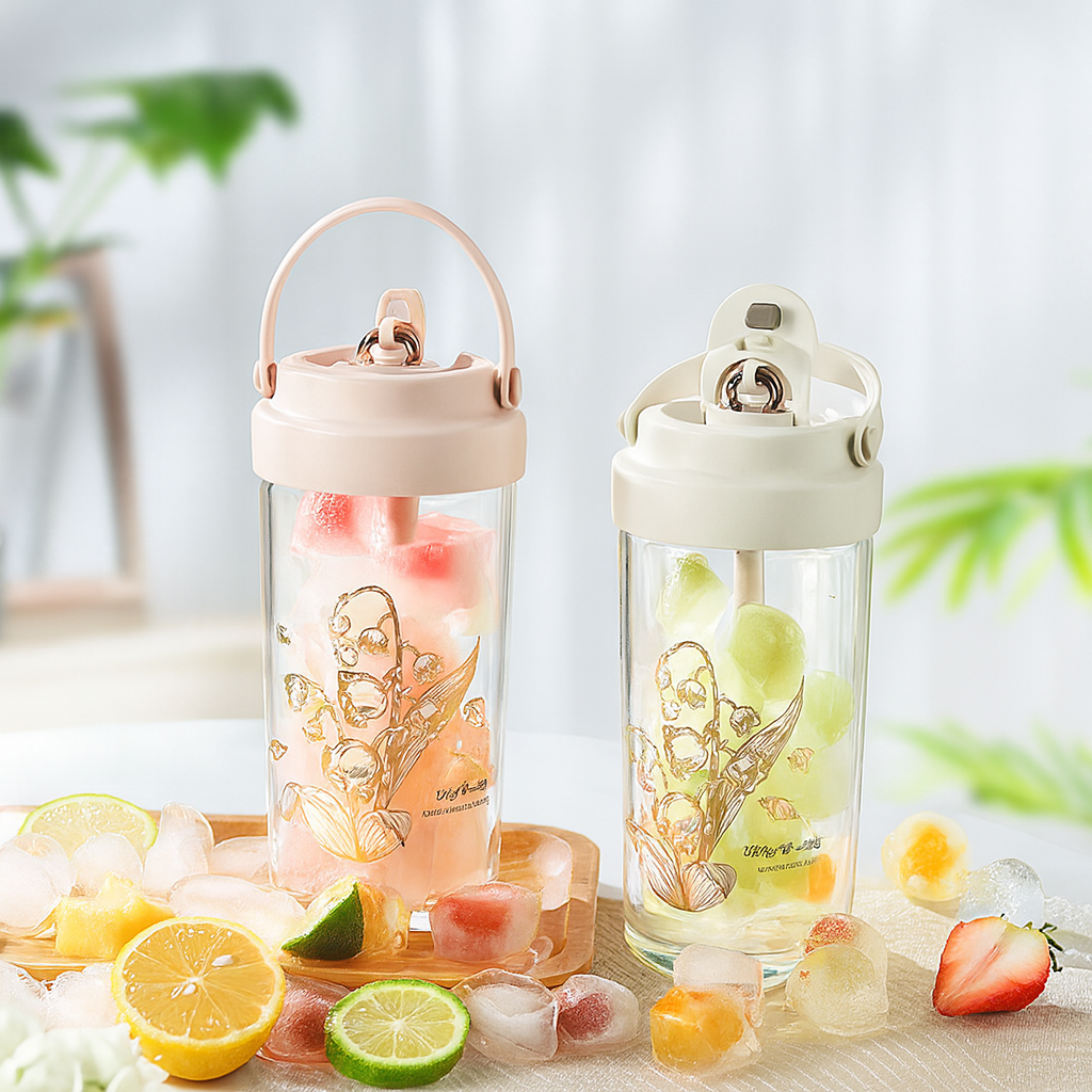 Bellflower Straw Water Bottle High Aesthetic Portable Cup for Women