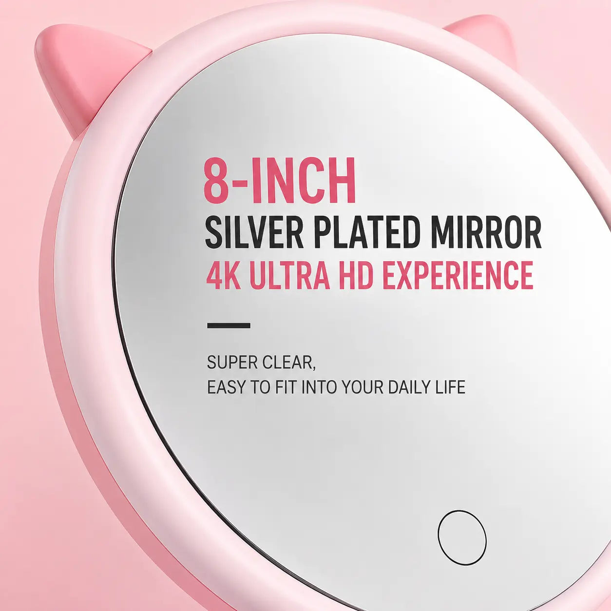 Cat Ear LED Makeup Mirror with Touch Light & Storage Organizer