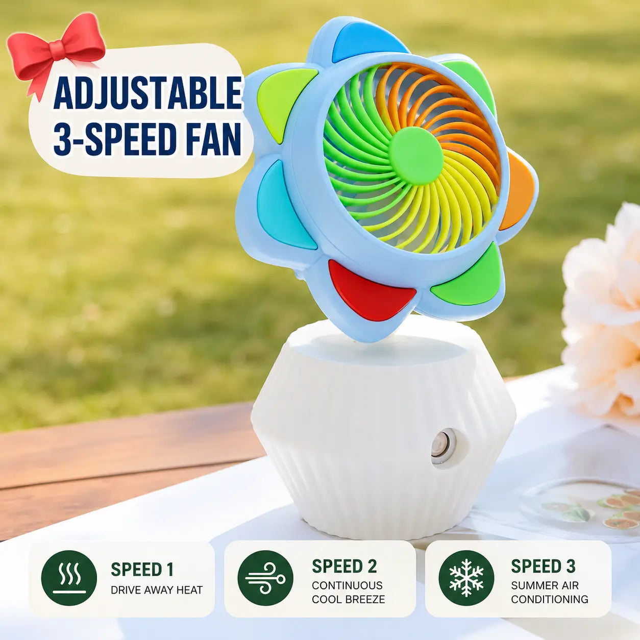 Colorful Flower Mini Portable Fan Humidifying Desktop Cooling Fan