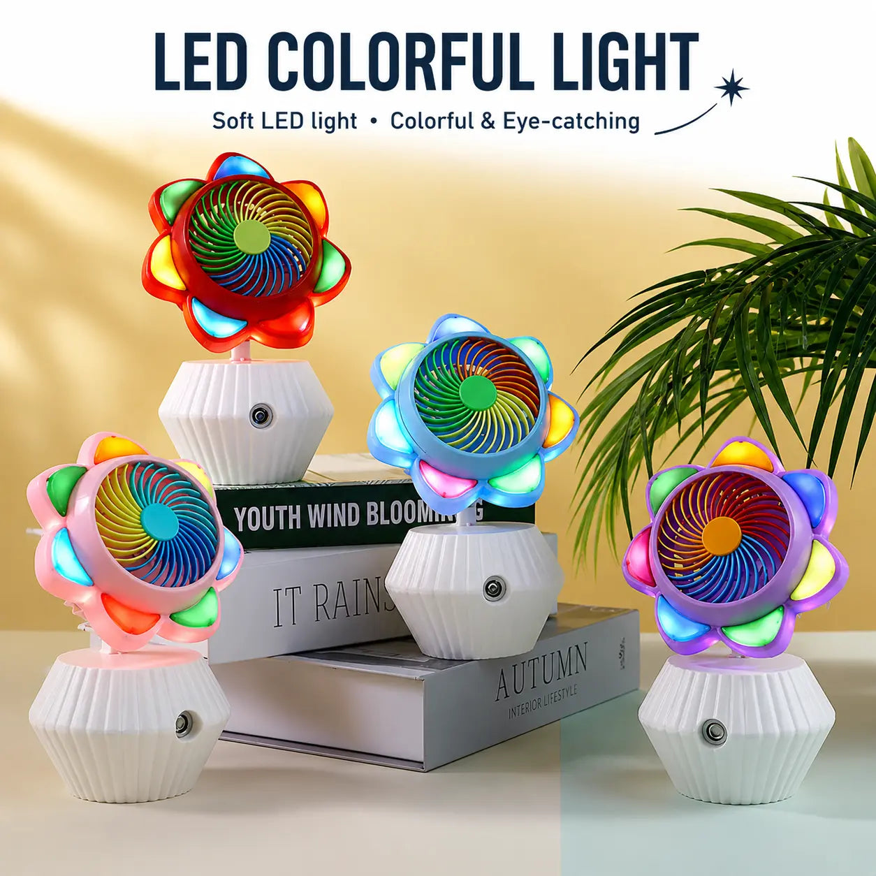 Colorful Flower Mini Portable Fan Humidifying Desktop Cooling Fan