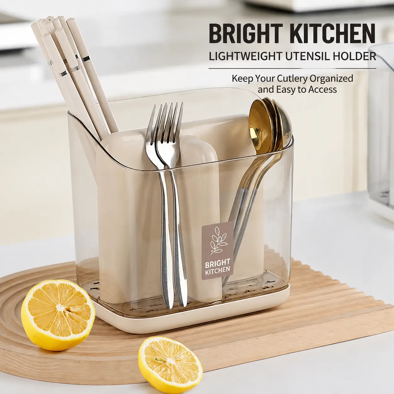 Multi-Compartment Kitchen Cutlery Organizer with Drainage Tray