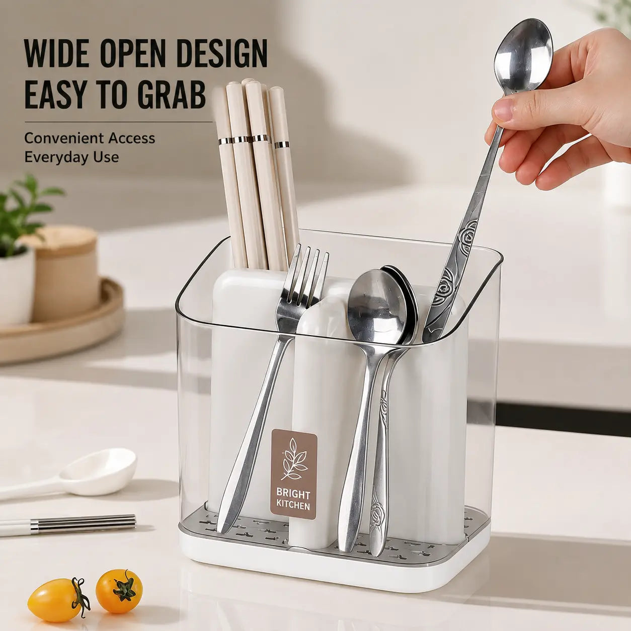 Multi-Compartment Kitchen Cutlery Organizer with Drainage Tray