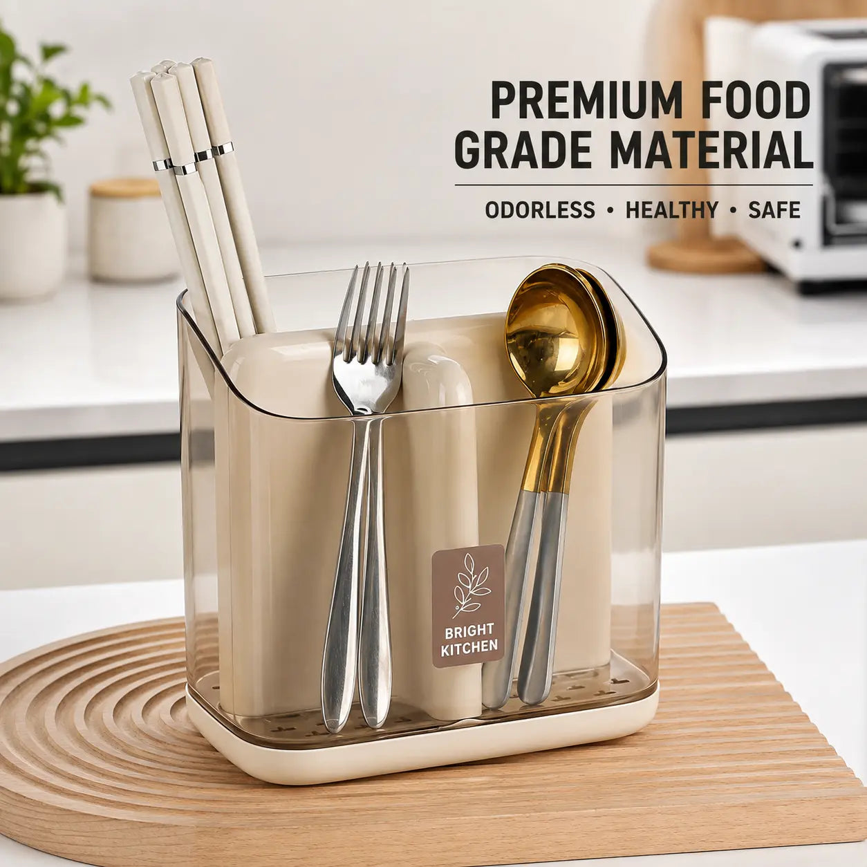 Multi-Compartment Kitchen Cutlery Organizer with Drainage Tray