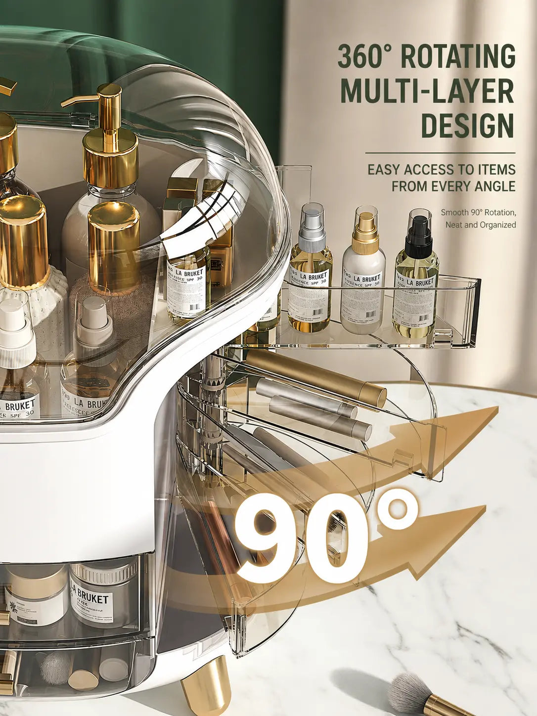 360° Rotating Multi-Layer Cosmetic & Makeup Storage Organizer with Dustproof Cover