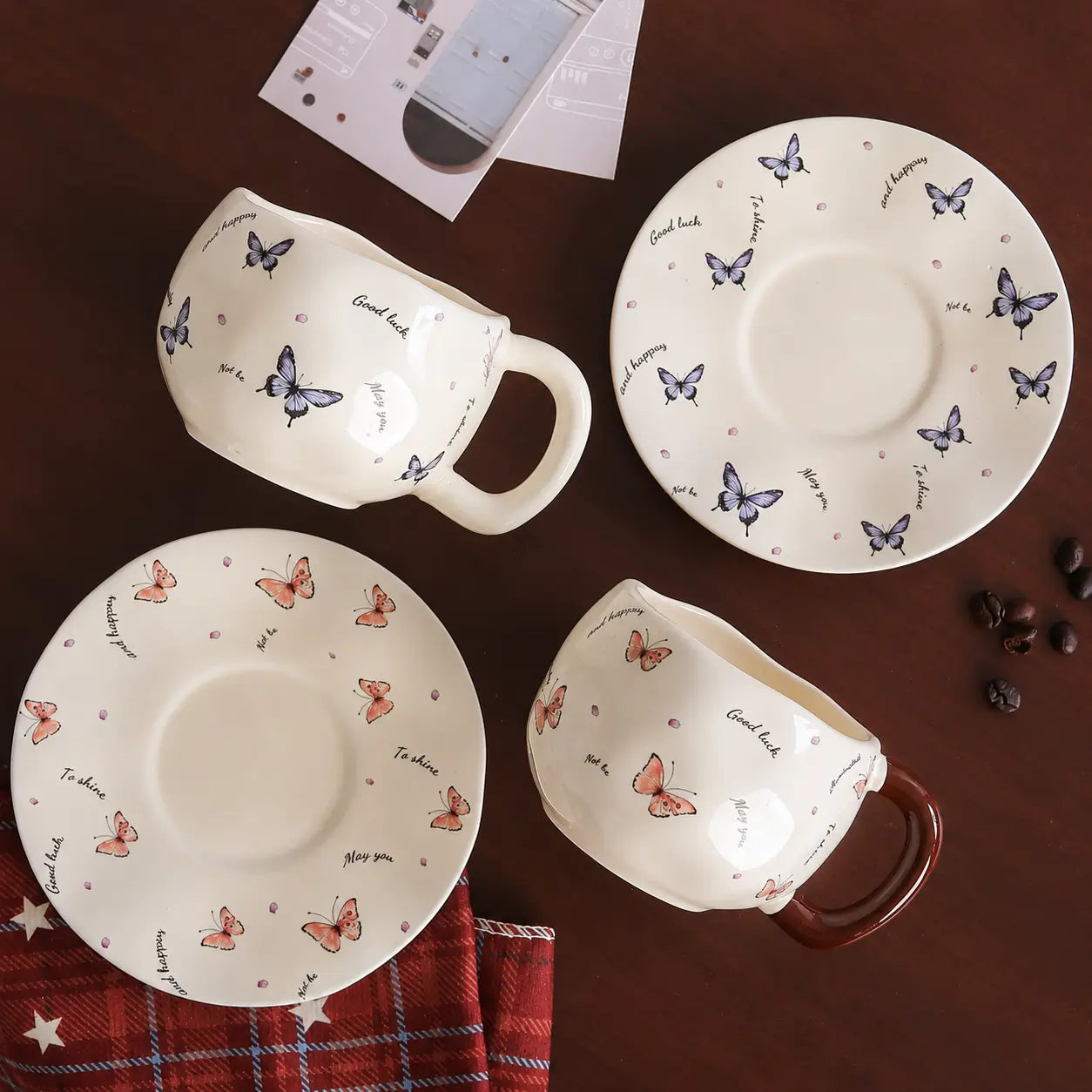 Butterfly Ceramic Coffee Mug with Matching Saucer