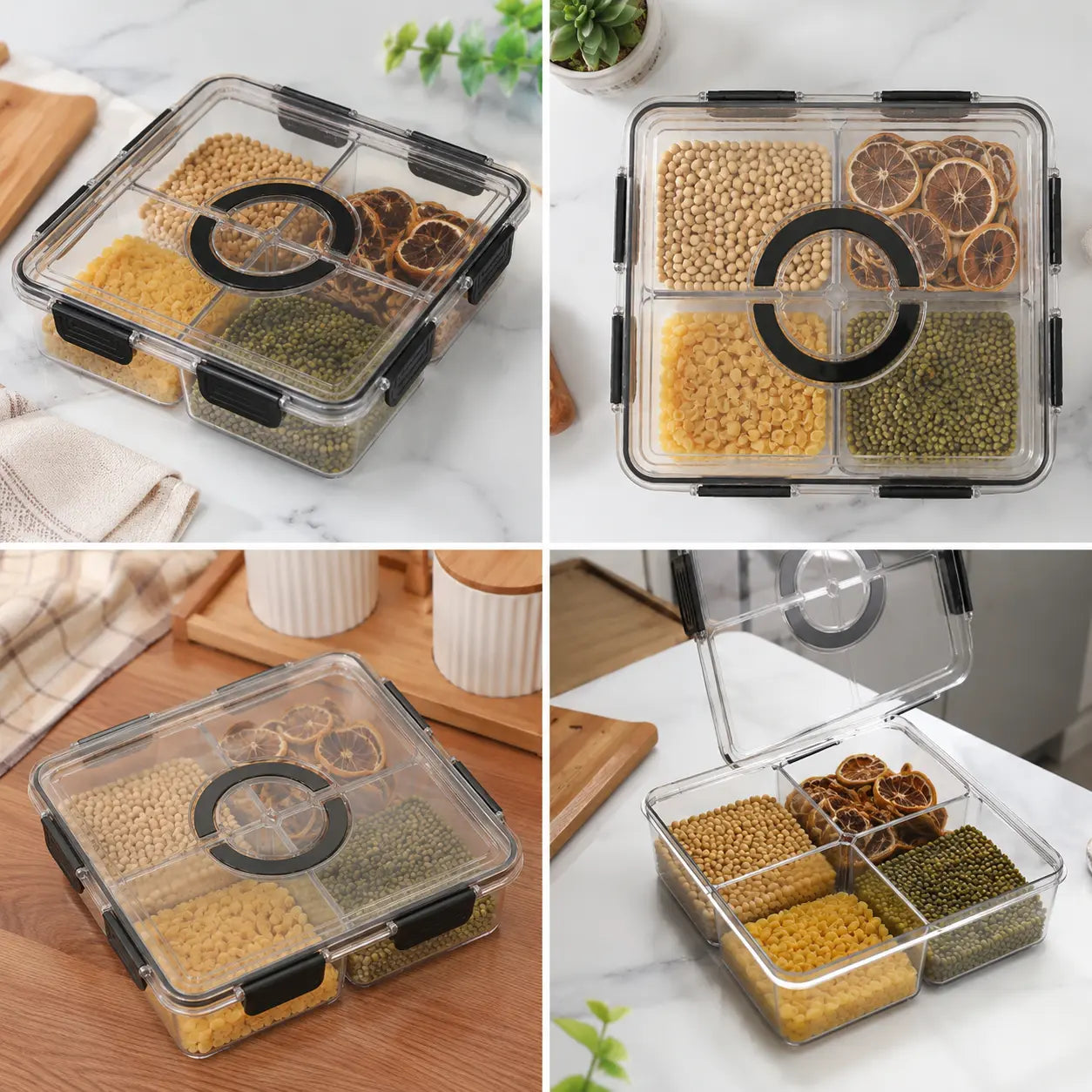 4-Compartment Spice & Dry Food Storage Organizer Box