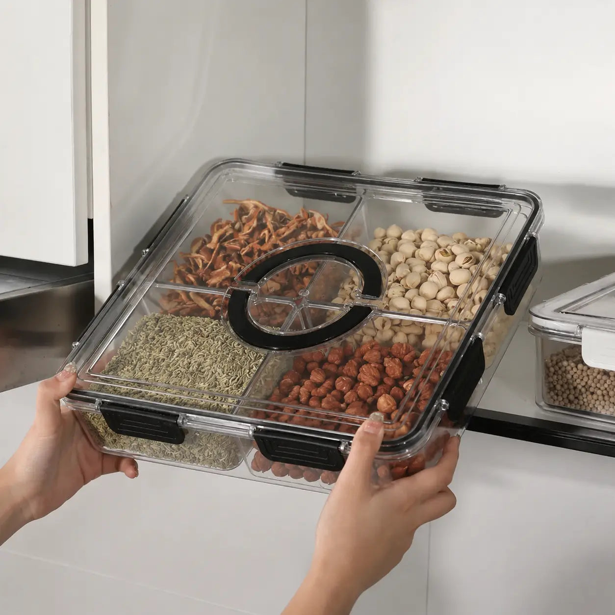 4-Compartment Spice & Dry Food Storage Organizer Box