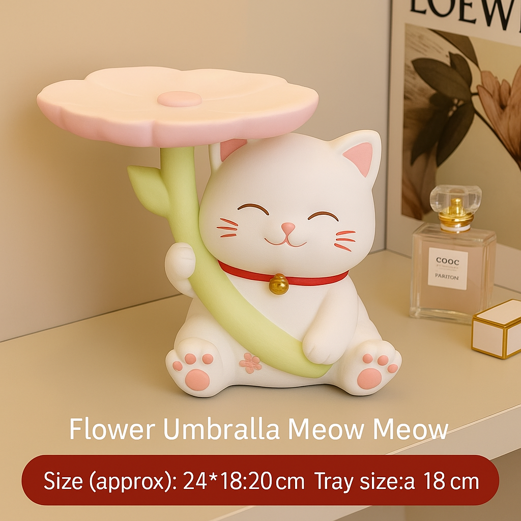 Flower Umbrella Meow Meow Cat Decorative Tray
