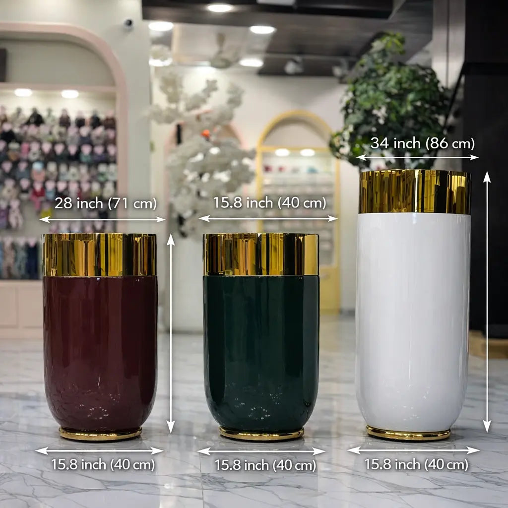 Luxury Gold Rim Tall Planter Modern Decorative Indoor Plant Pot