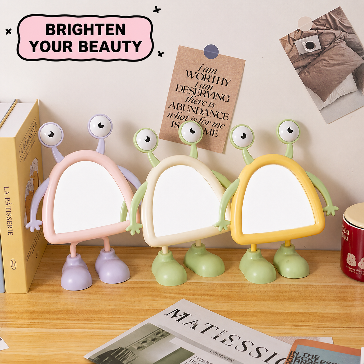 Cute Alien Vanity Makeup Mirror Kawaii Desktop Decorative Mirror for Kids & Girls