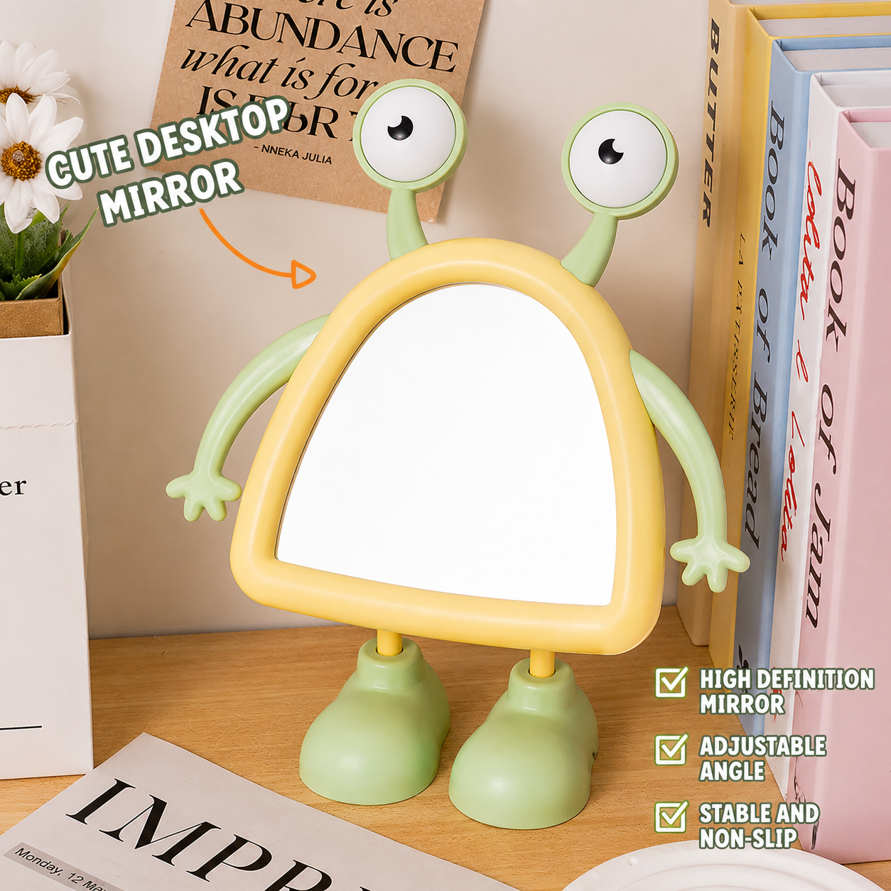 Cute Alien Vanity Makeup Mirror Kawaii Desktop Decorative Mirror for Kids & Girls