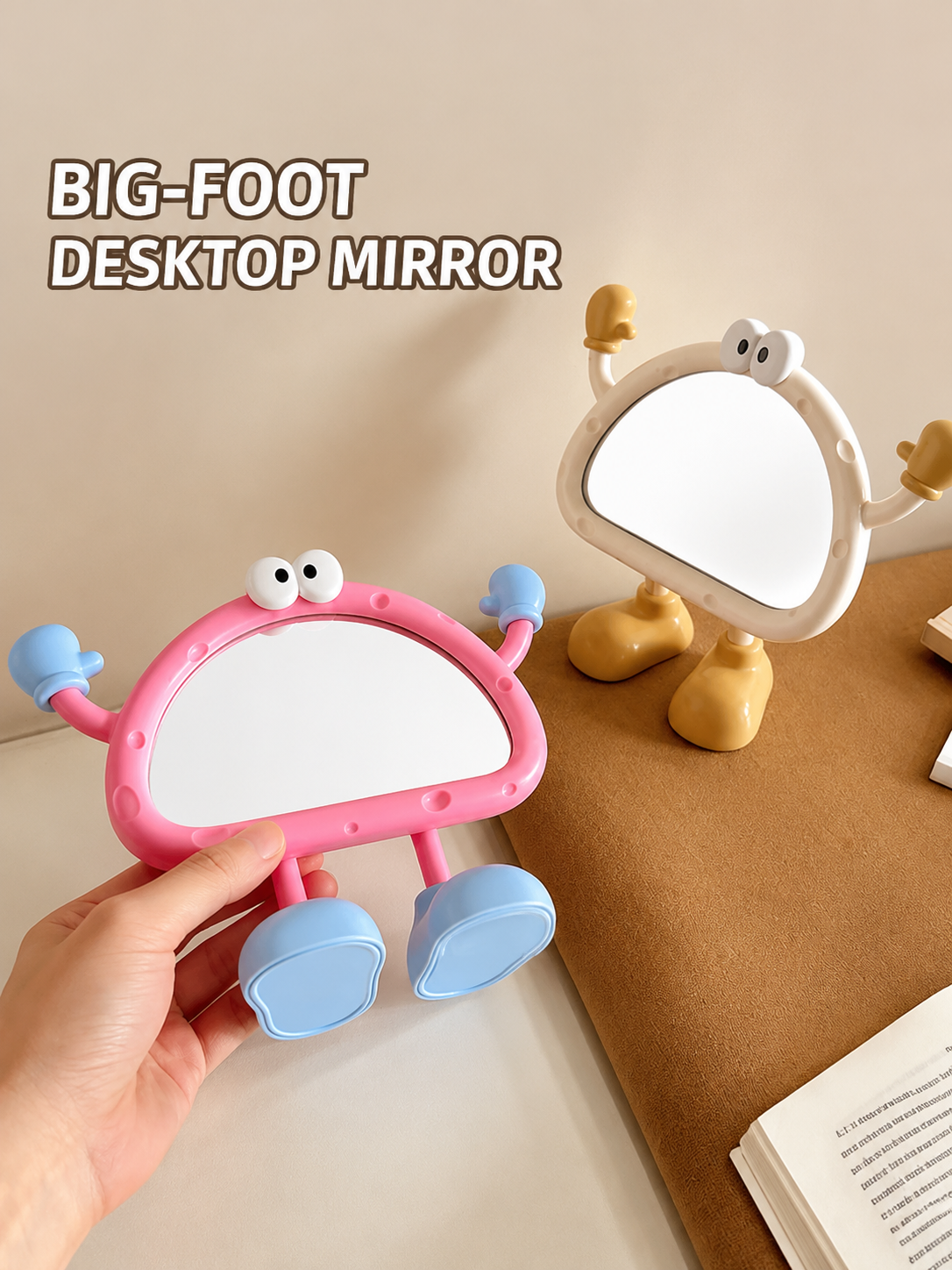 Cute Cartoon Standing Vanity Mirror Aesthetic Desktop Makeup Mirror with Jewelry Holder
