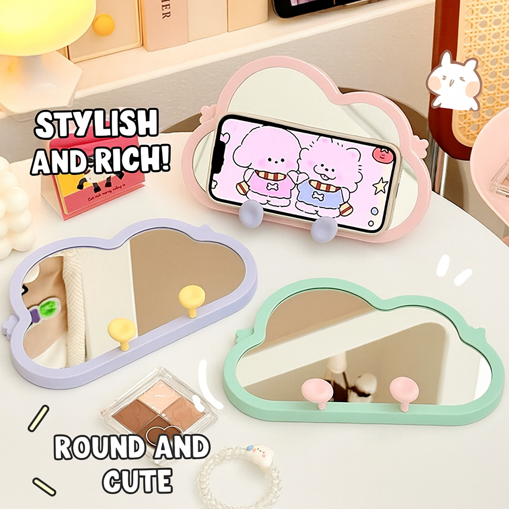 Kawaii Cloud Mirror with Phone Holder Hooks
