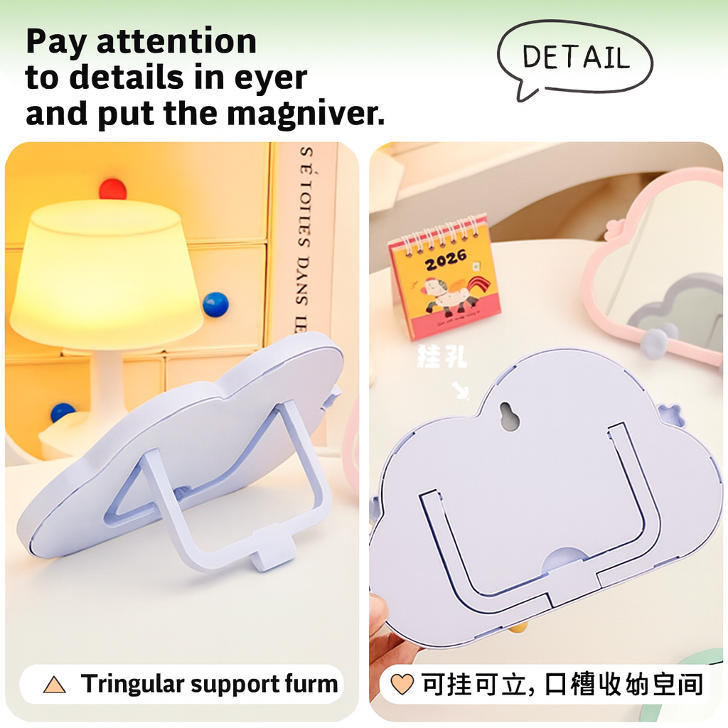 Kawaii Cloud Mirror with Phone Holder Hooks