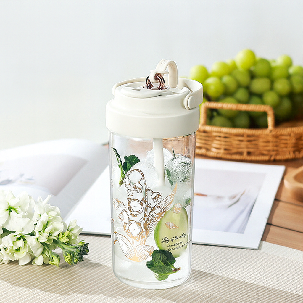 Bellflower Straw Water Bottle High Aesthetic Portable Cup for Women