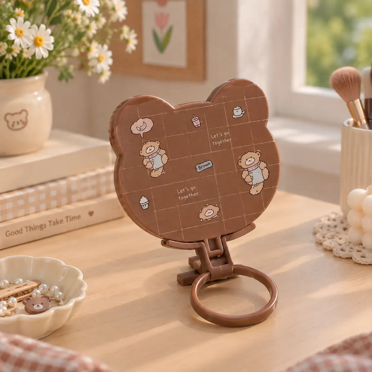 Cute Bear-Shaped Folding Pocket Mirror