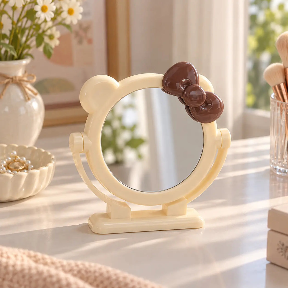Cute Bear Ear Bow Rotating Vanity Mirror